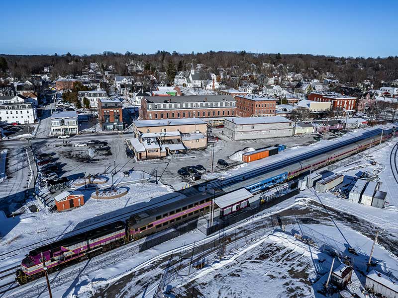 recreational cannabis dispensary near Ayer ma - Drone image of Ayer, Massachusetts in mid-winter