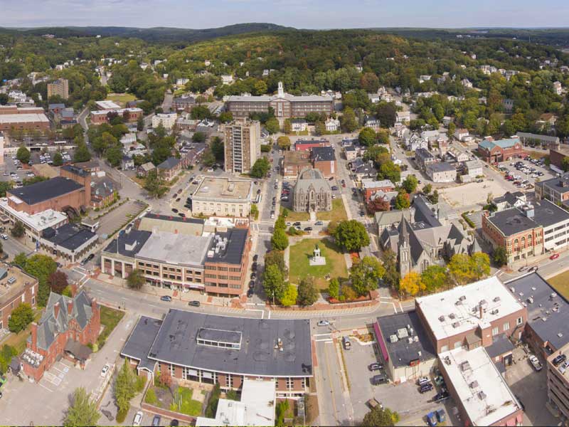 recreational cannabis dispensary near Ayer ma - Drone image of Ayer, Massachusetts in mid-winter
