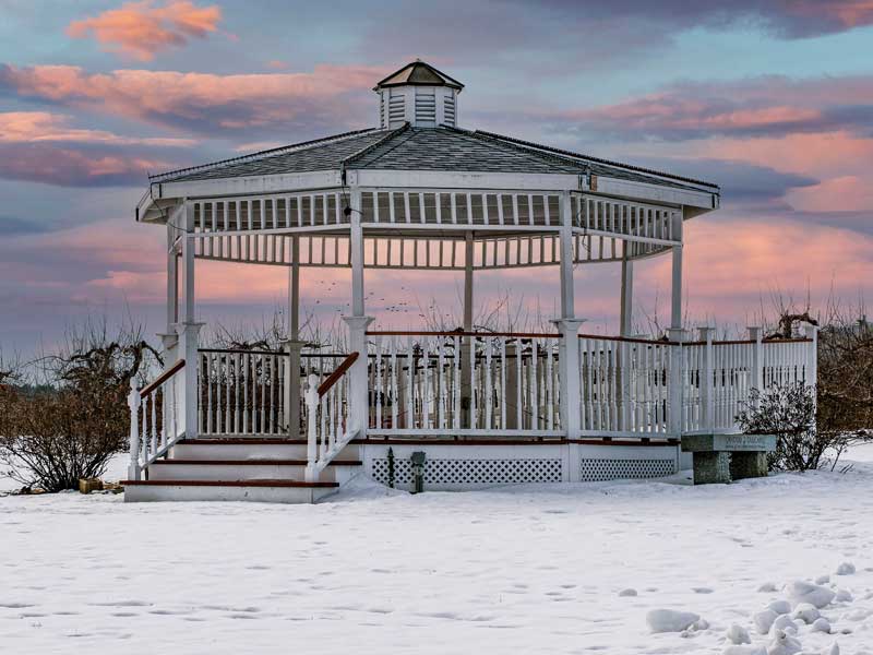 recreational cannabis dispensary near leominster ma - the gazebo iin the apple orchard of sholan farms in leominster massachusetts