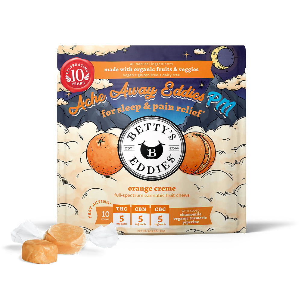 1:1:1 THC/CBN/CBC Orange Creme Ache Away PM Eddies Fast Acting Fruit Chews 10pk | 50mg - Image 2
