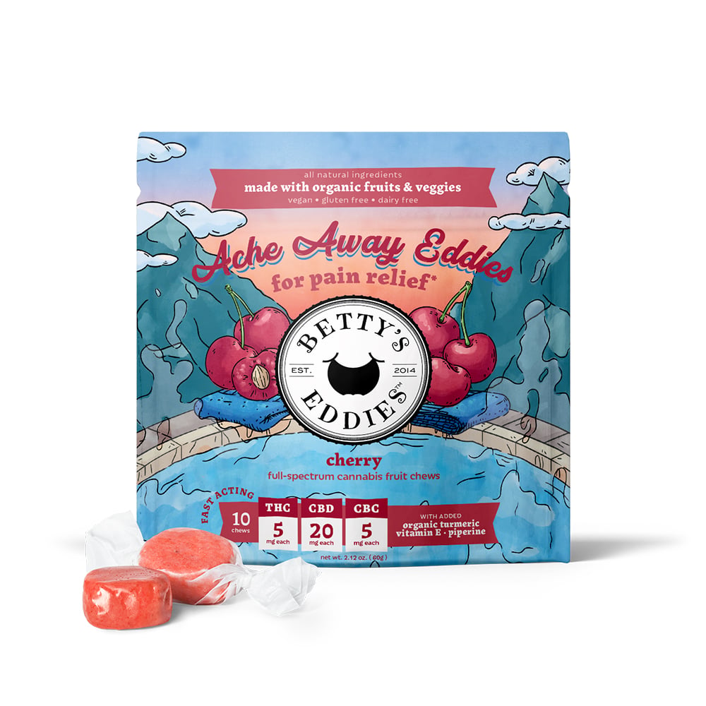 1:4:1 THC/CBD/CBC Cherry Ache Away Eddies Fast Acting Fruit Chews 10pk | 50mg - Image 2