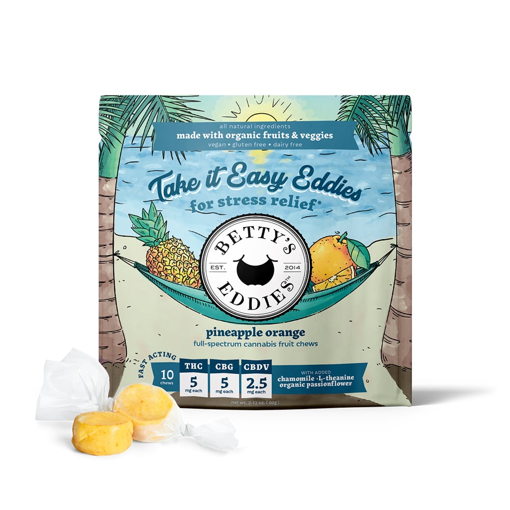 5:5:2.5 THC/CBG/CBDV Take It Easy Eddies Pineapple Orange Fast Acting Fruit Chews 10pk | 50mg - Image 2